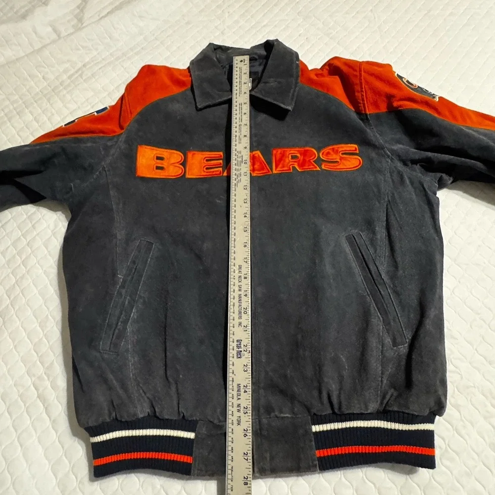 NFL Chicago Bears Mens Sz L Suede Bomber Jacket SUPERBOWL Vtg 90s Patch Blue - Picture 9 of 14